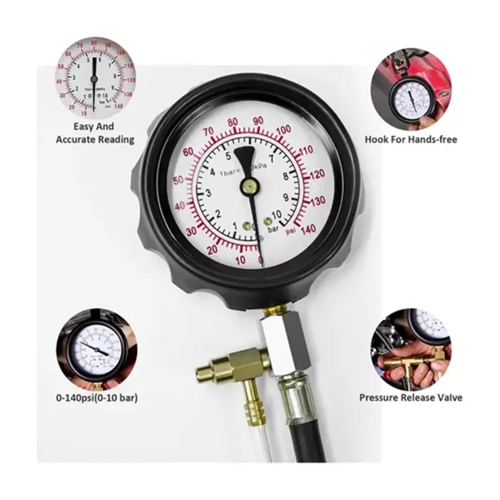 Tester Ciśnienia Paliwa Zestaw Mierników 140PSI Silnik Samochodowy Pompa Wtryskiwacza Test Motocykl Benzyna Manometr Wtrysku Gazu Narzędzi Precyzyjne Monitorowanie