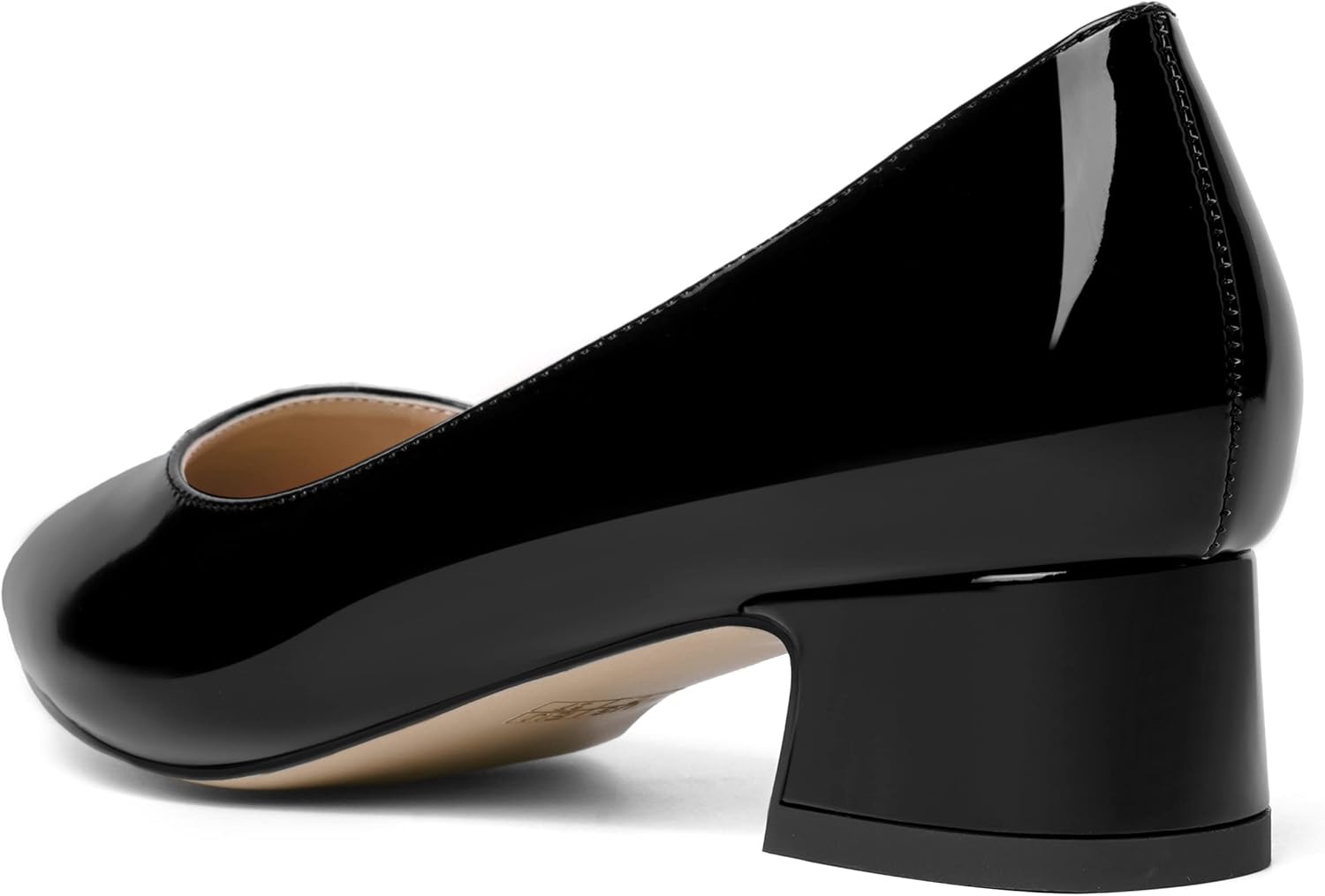 ROSERWISH Womens Patent Casual Work Comfortable Pointed Toe Slip On Chunky Low Heel Pumps Dress Shoes 1.5 Inch