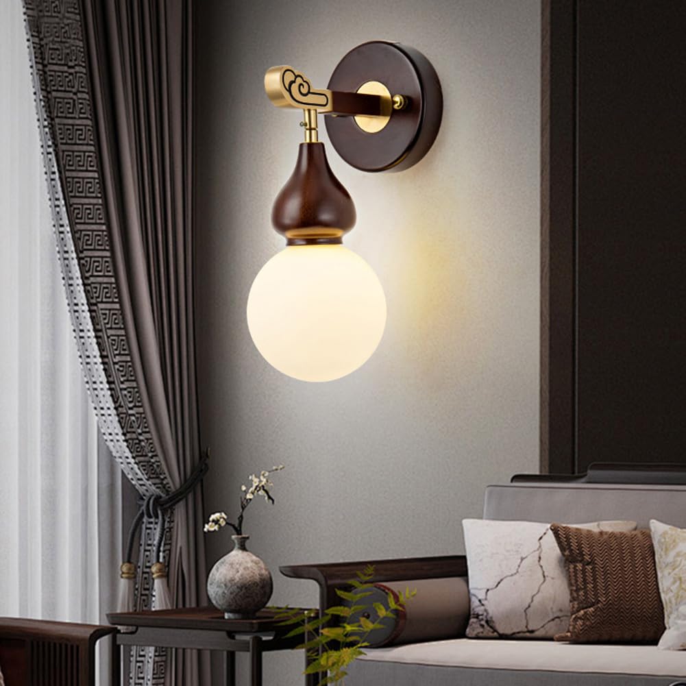 Applique da Parete a LED per Interni da 12 W, in Legno Vintage, Rame, con Paralume in Vetro, Applique con Sfere di Cristallo, Lampada da Comodino in Ottone, 3000 K/4500 K/6000 K, per Camera da Le