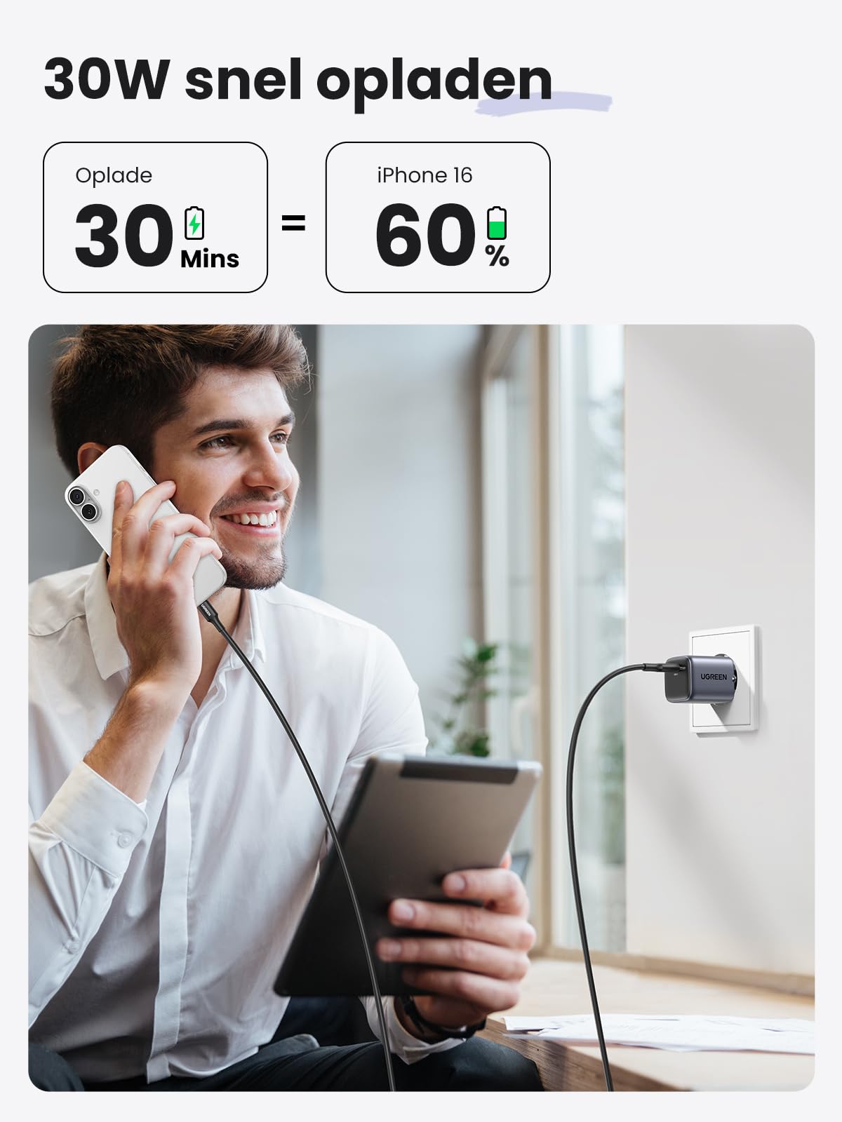 UGREEN USB C Charger 30W 3 Port iPhone Adapter GaN II USB C Charger PD