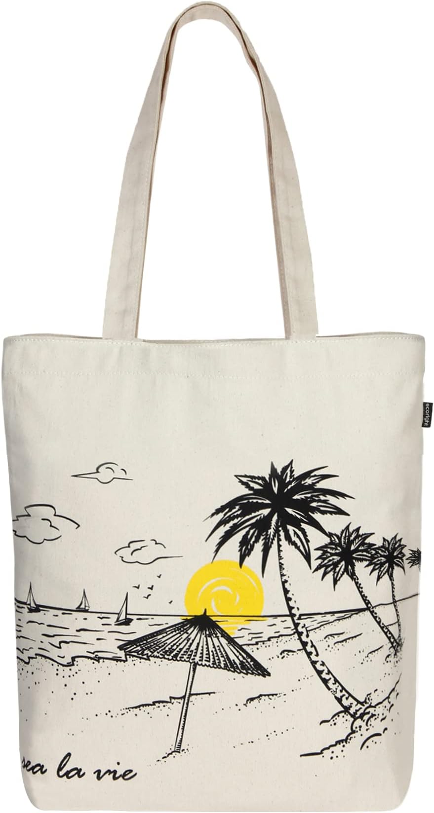 Eco RightCanvas Tote Bags for Women with Zip, College Bag for Girls, 100% Organic Cotton Tote Bag for Shopping, Travel & beach bags for women