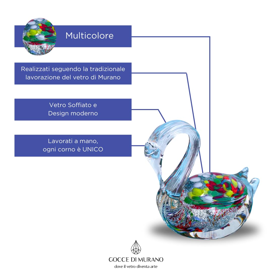 Gocce di Murano Ornamento Centrotavola Animale in Vetro Made in Italy, Lavorato Artigianalmente Secondo la Tradizione degli Artigiani di Murano Vetro Soffiato con Riflessi Interni