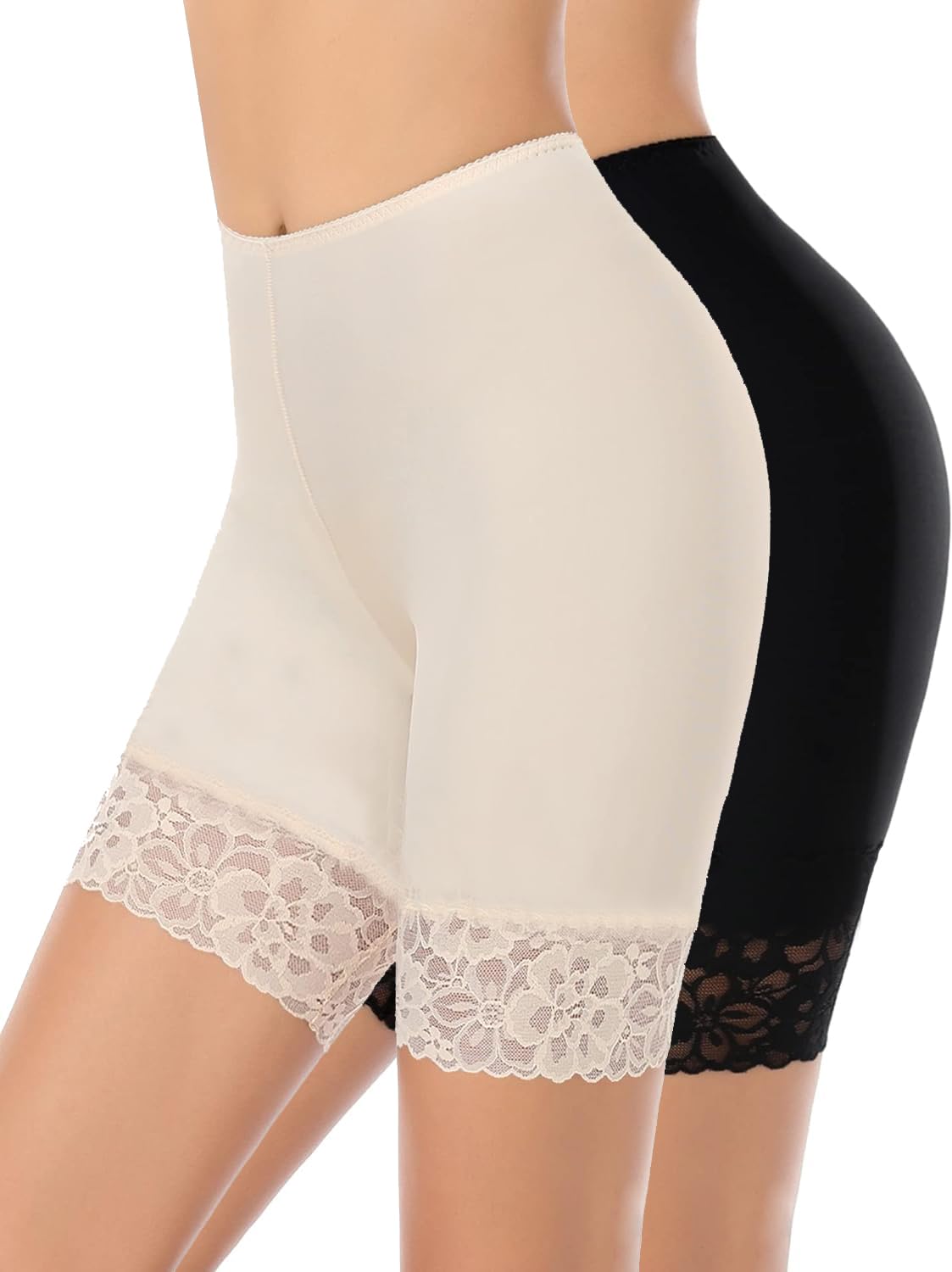 nicsy Women's Underwear Lace Slip Shorts Under Dresses Women Girls Shorts, Underskirt Trousers Anti-Chafing Slip Shorts, Boxer Shorts, Underwear Shorts Pack of 2 (Skin/Black_ XL)-picture-29