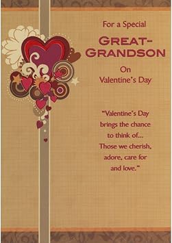 Designer Greetings Red Foil Outlined Hearts and Circles on Vertical Column Valentines Day Card for Great-Grandson
