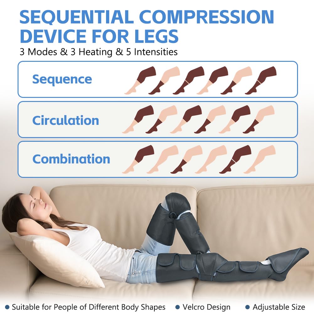 Aolso Masajeador de Piernas, Presoterapia de Piernas, Circulación Sanguínea, Alivio del Dolor y Relajación Muscular, 3 Modos 4 Intensidades, Ideal para Masaje de Pies, Piernas, Pantorrillas y Muslos