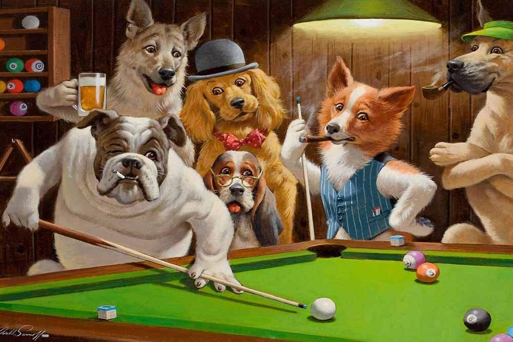 Home Art Dogs Playing Pool Billiards Metal Sign Wall Decor 8X12 Inch