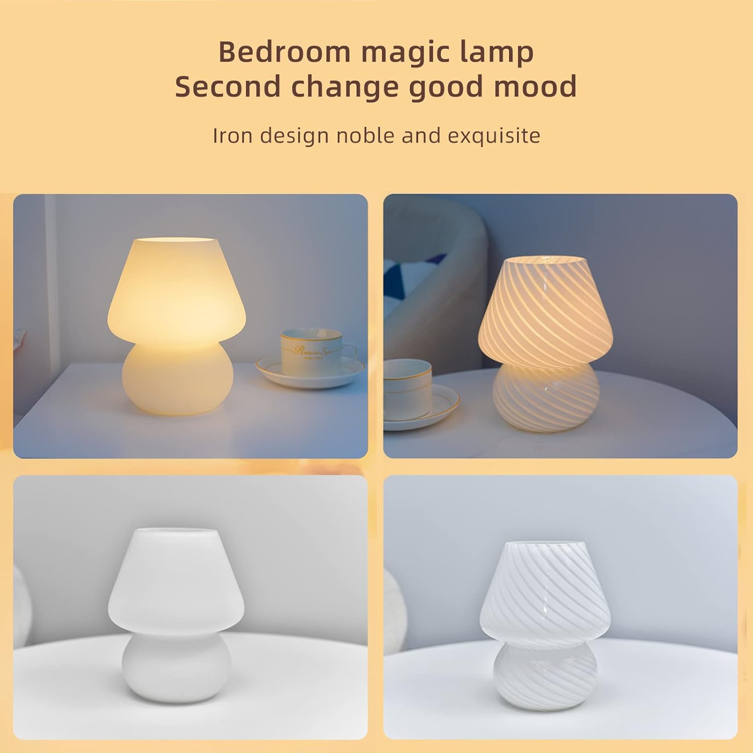 Mushroom Lamp Table Lamp USB Glass Bedside Night Lamps Translucent Nightstand Desk lampWith Remote Control 3 Colors for Home Bedroom Decor, Pink