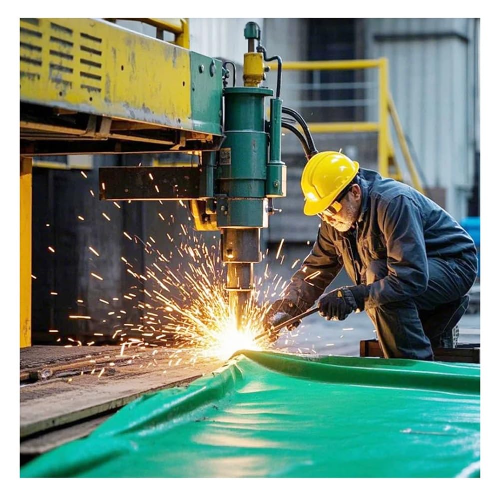 Rygcrud Green Welding Blanket Roll, 0.5Mm Flame Retardant Tarpaulin Waterproof Fireproof Sun Protection, Covered Equipments, Ship, Car, Roof(1.5X2m)