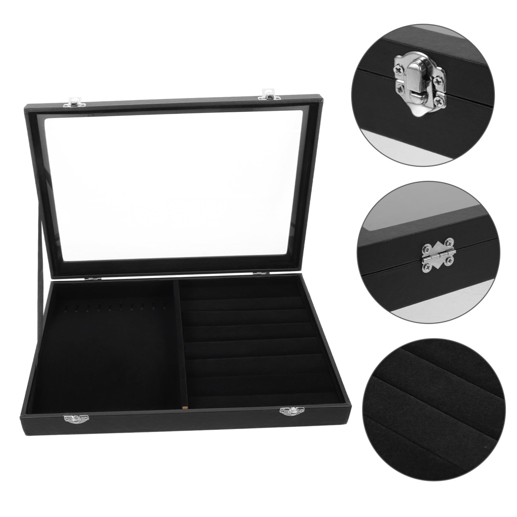Hemobllo Caja de Almacenamiento de Joyas Negra con Tapa, Organizador de Collares y Anillos de Estilo Simple