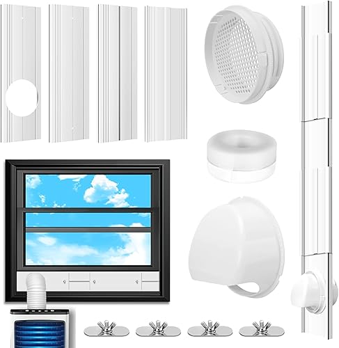 Kit de ventilación portátil de ventana de CA con acoplador universal para manguera de escape de 5.1 pulgadas5.9 pulgadas, kit de sellado de ventana