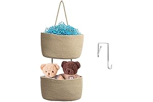 TeoKJ Over the Door Hanging Basket, 2-Tier Woven Cotton Wall-Mounted Storage Organizer...