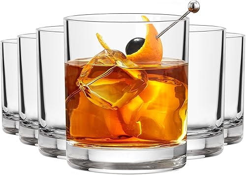 Juego de 6 vasos de whisky, vasos de cóctel de vidrio antiguo de 10 onzas, vasos de vidrio transparente para whisky bourbon, jugo de ron escocés,