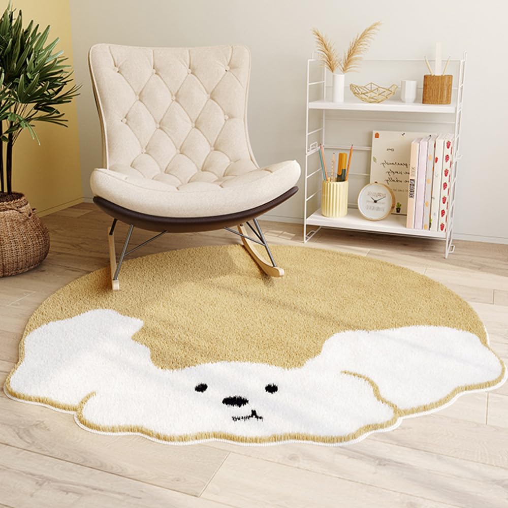 Morbuy Irregular Rug Round Large Fluffy Soft Shaggy Carpet for Living Room Kids Bedroom Decor, Machine Washable Plush Carpet Circle Absorbent Anti Slip Floor Mat (Puppy,120cm)