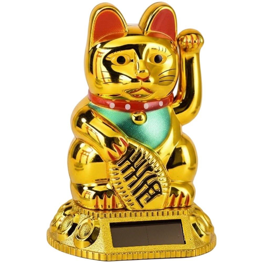 Danlai Solar Waving Fortune Cat Statue, Lucky Figurine for Car Dashboard Home Office Desk Table Display Decor