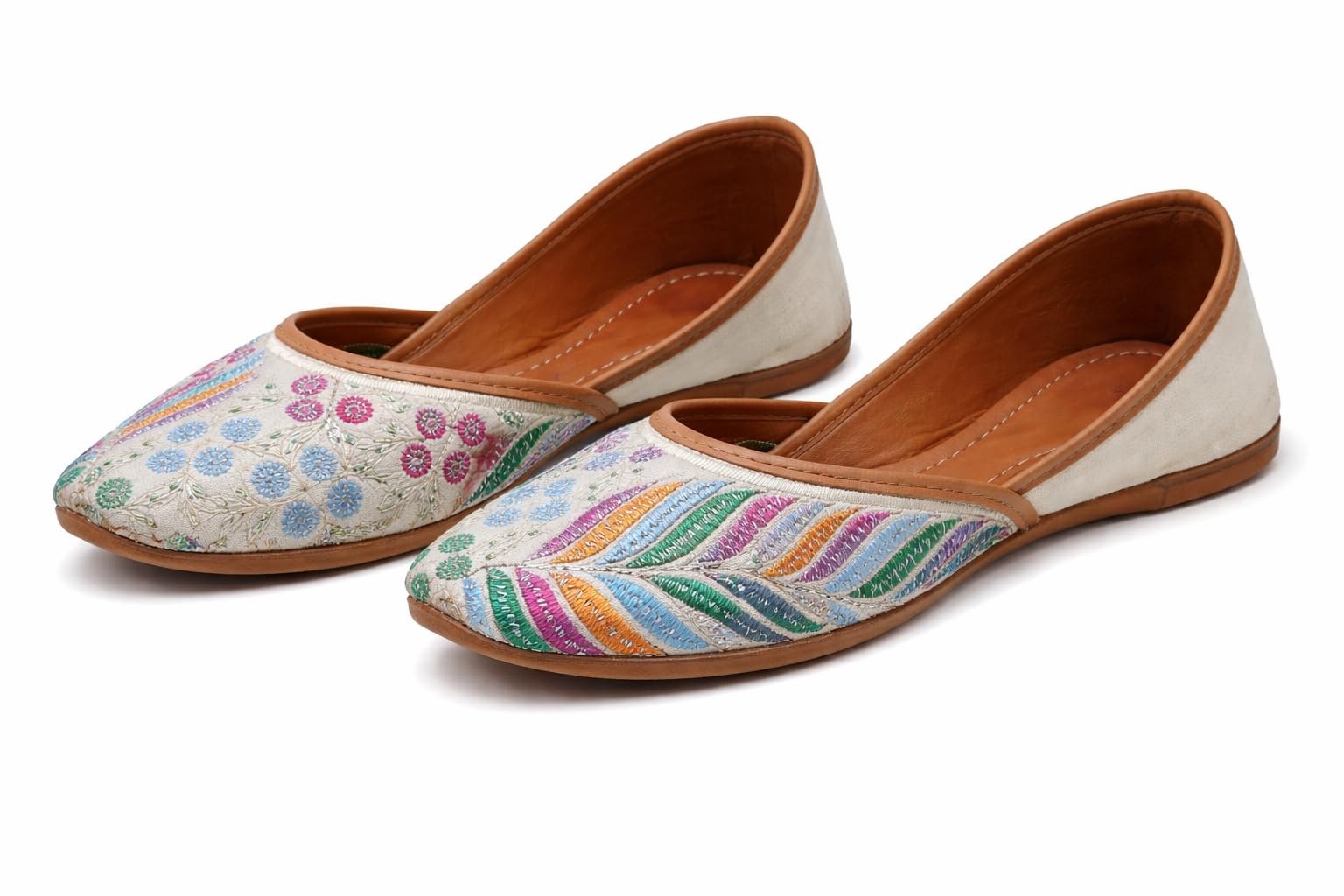 Shawa Premium Women’s Cream Handcrafted Multicolor Floral Embroidered Jutti | Traditional Ethnic Punjabi Mojari Flat | Soft Cushioned Comfortable Slip-On Indian Footwear for Wedding, Party, Festive, Bridal, Casual & All Season-image-17