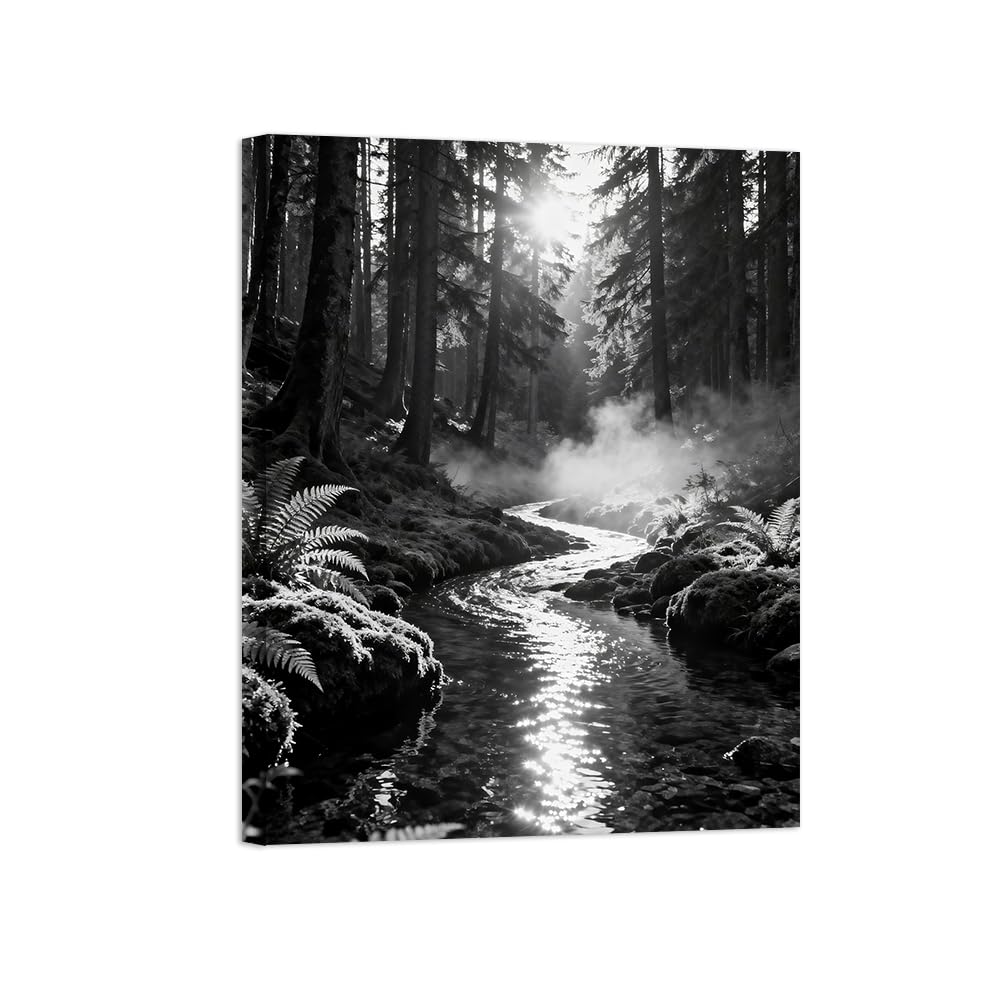 Black White Landscape Wall Art. Tree River 2. Picture 90x117cm Unframed