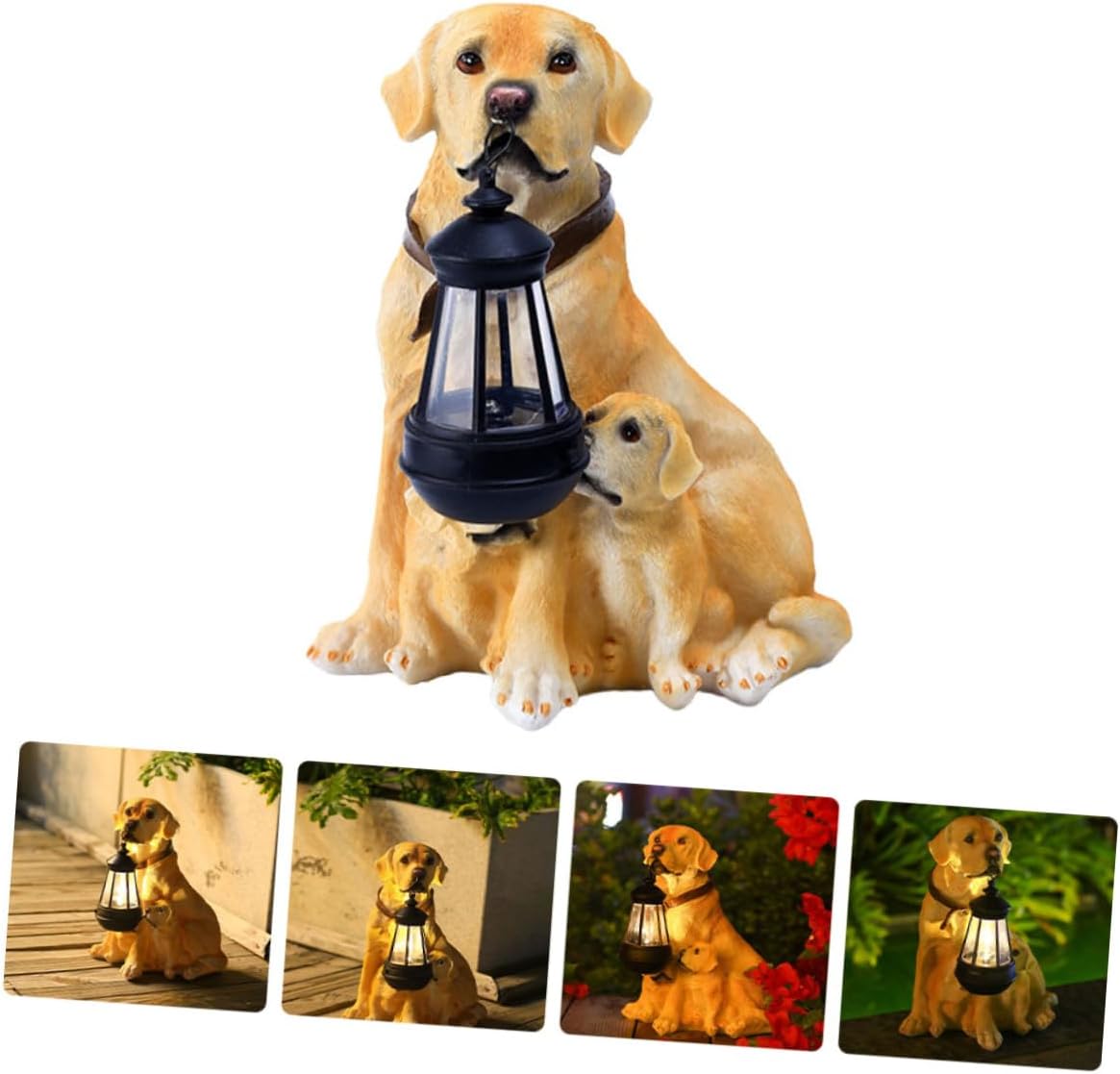 FAVOMOTO Dog Solar Light Resin Garden Ornament Outdoor Solar Lamp Adornment for Lawn Patio Realistic Dog Figurine Decoration Housewarming