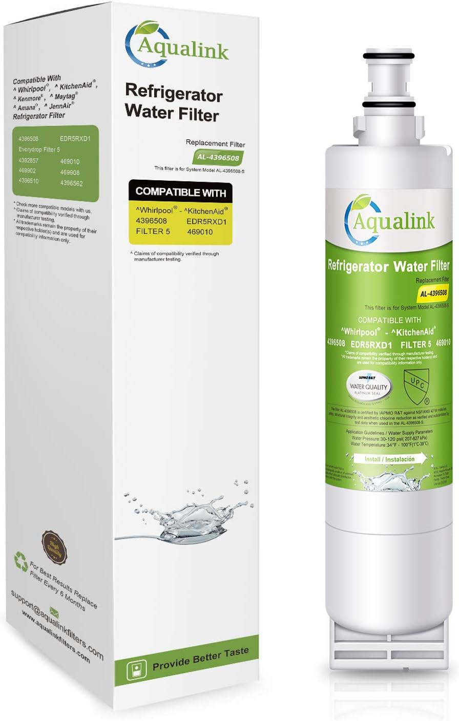 AQUALINK 4396508 4396510 Replacement for Whirlpool 4392857,EveryDrop Filter 5,KitchenAid EDR5RXD1,Kenmore 46-9010,PUR W10186668, 4396547,NLC240V, WFL400, WF285,WF-L500, Refrigerator Water Filter,1Pack