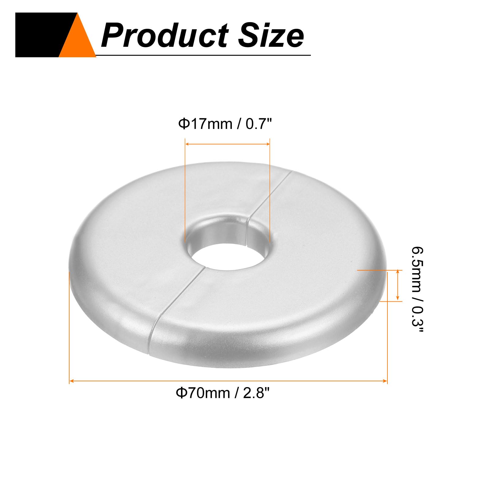 sourcing map 2 placas de cubierta de fontanería autoadhesivas de plástico ABS con brida dividida de 17 mm, diseño de hebilla para tubería de agua, baño, cocina, decoración, tono plateado