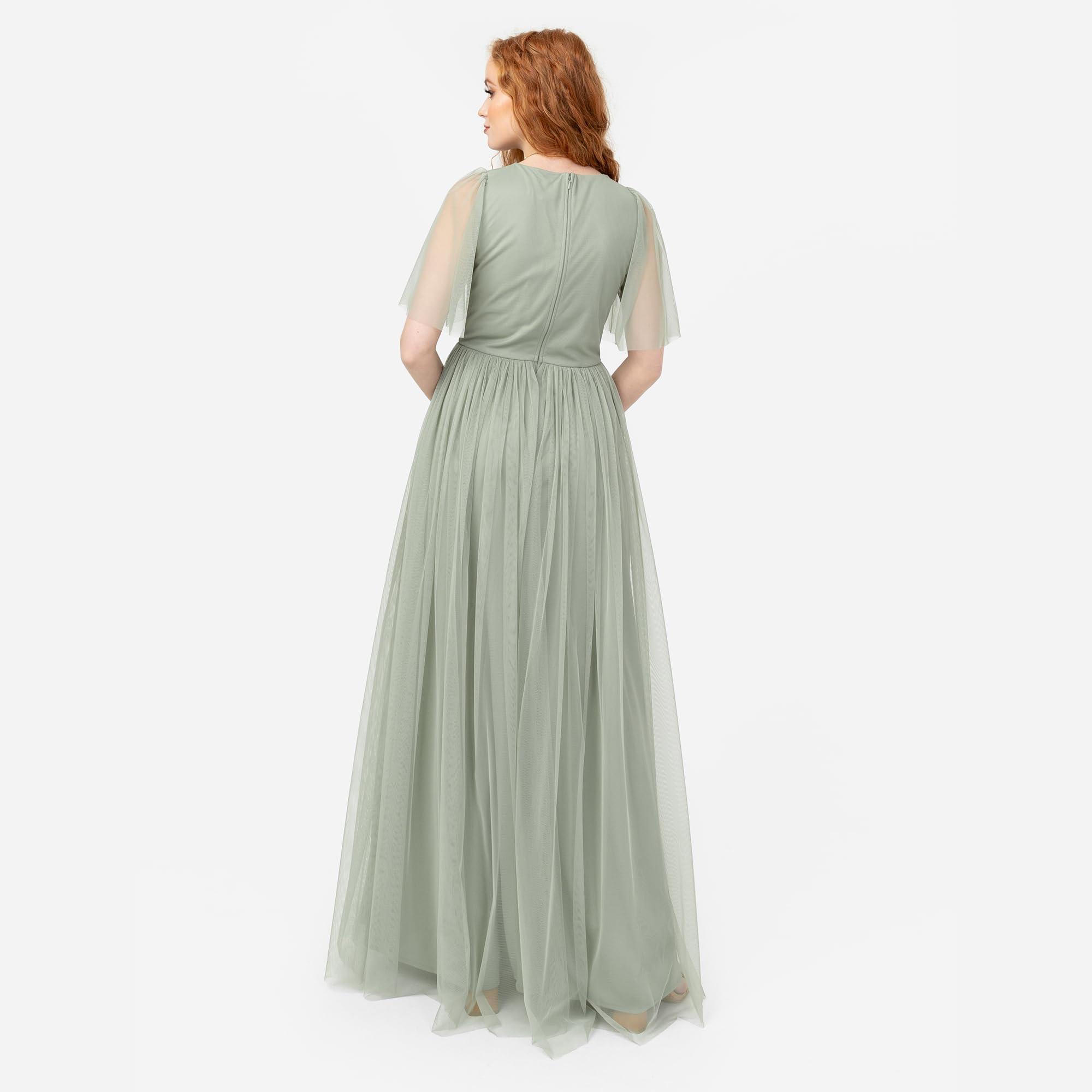 Anaya with Love Women's Maxi Dress Ladies Short Flutter Sleeve V-Neck Twist Front Empire A-Line Tulle Bridesmaid Wedding Guest Prom Vestido Mujer (Pack de 1)