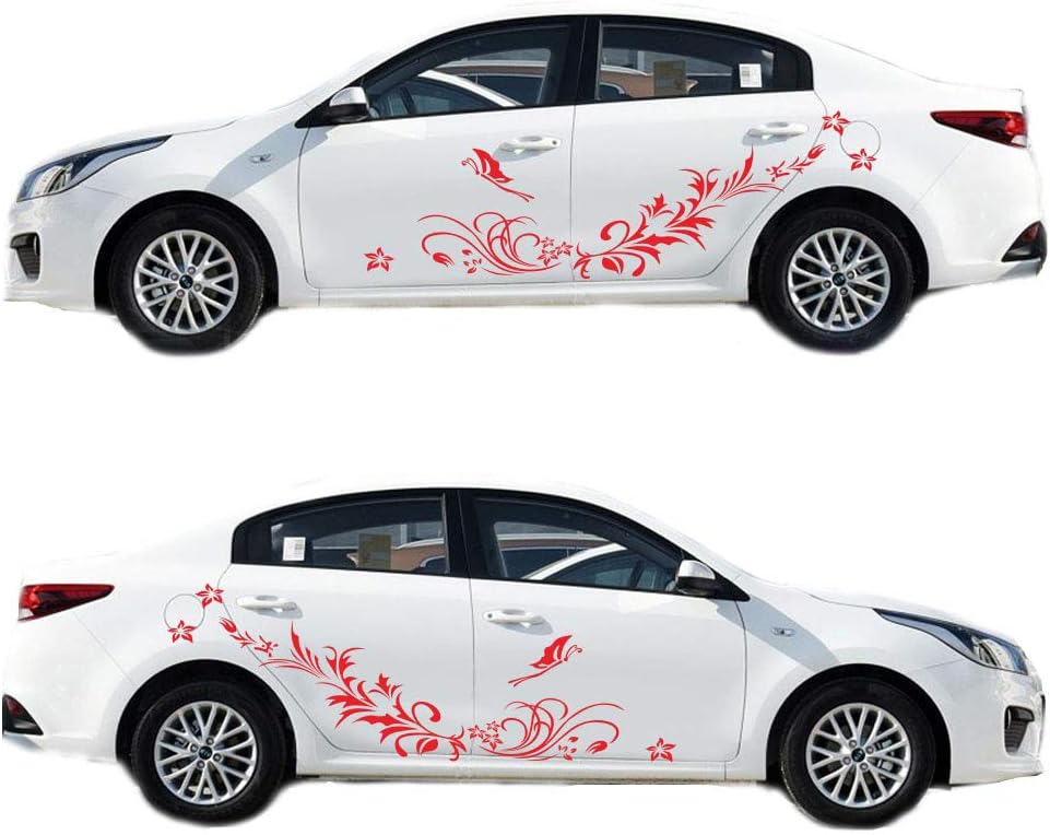BININBOX Universal Both Sides Car Stickers Flower Vine Pattern Body Stickers Hood Decal (red)