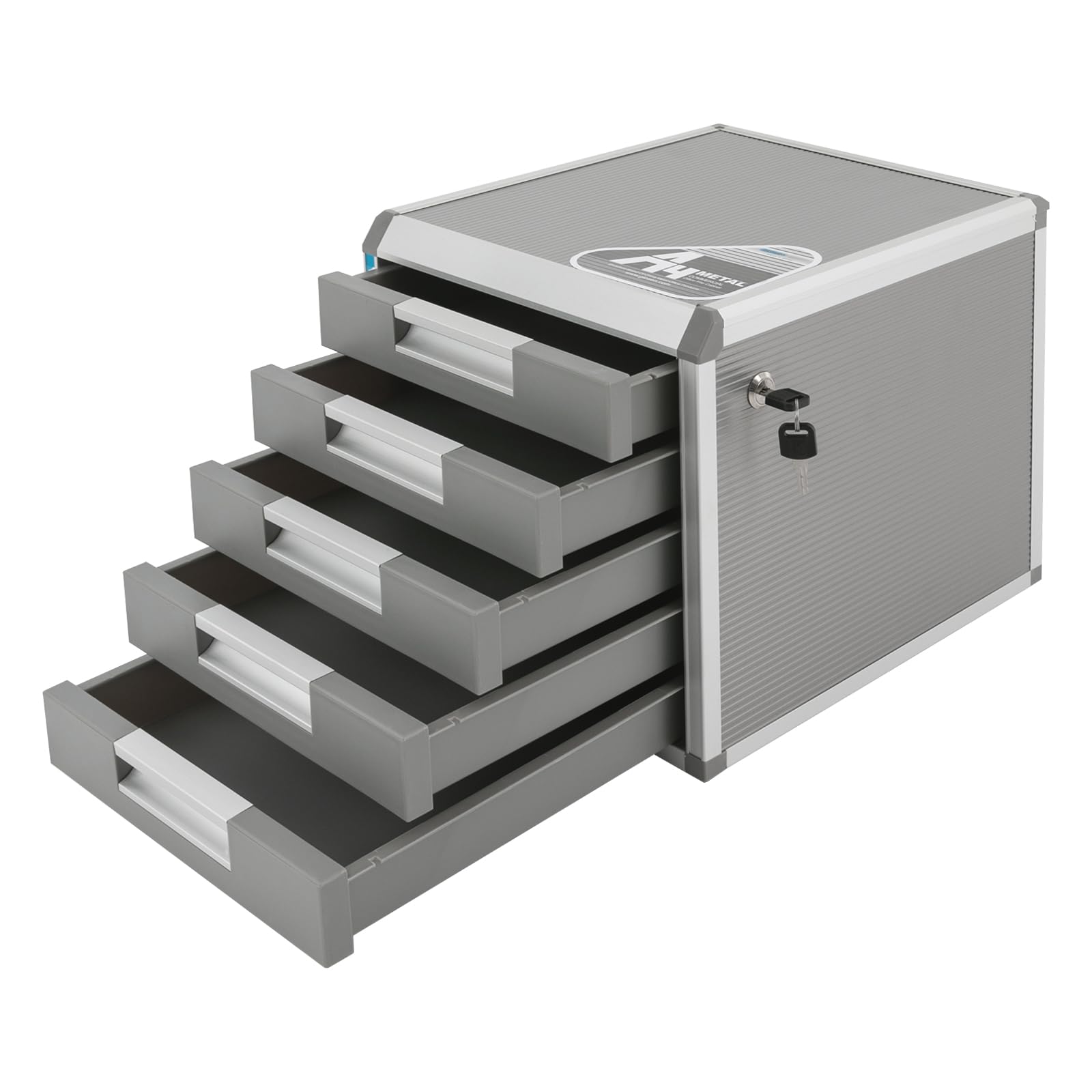 Organizador de cajones con cerradura, caja de cajones con cerradura A4, aspecto de madera de aluminio, caja fuerte para documentos con 2 llaves, organización de escritorio, se adapta a la oficina en