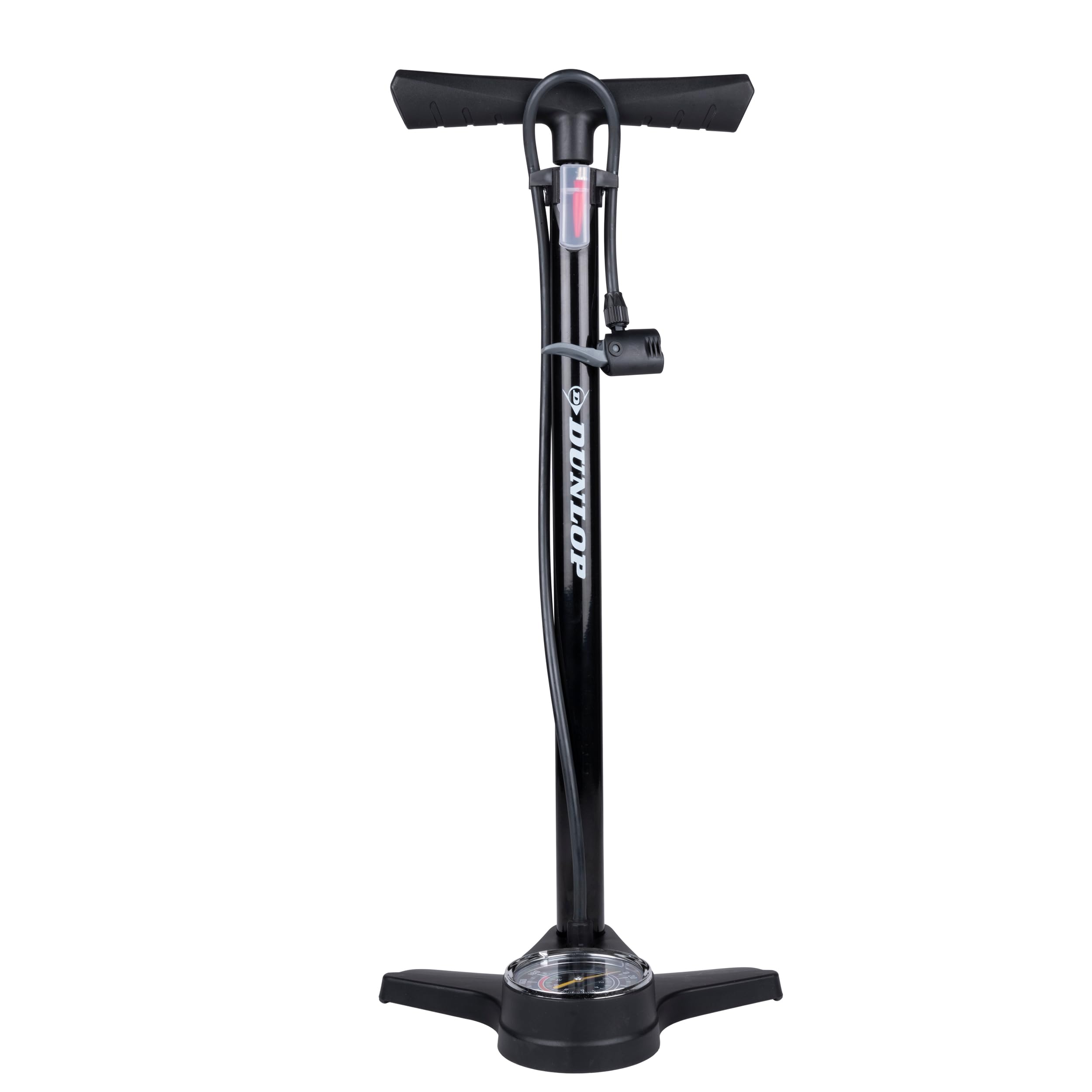 Dunlop Fahrradpumpe mit Manometer - Luftpumpe Fahrrad mit 2 Adaptern - für Alle Ventile - Dunlop, Presta und Schrader Ventil - Pumpe 12 Bar/180PSI - Kunststoff - Schwarz