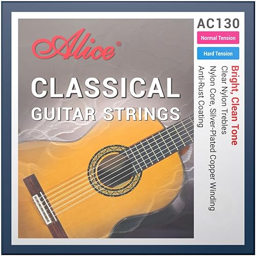 Alice - Juego de 2 cuerdas de guitarra clásica, 6 cuerdas, nailon transparente, tensión normal, calibre 28-43 con revestimiento antioxidante,