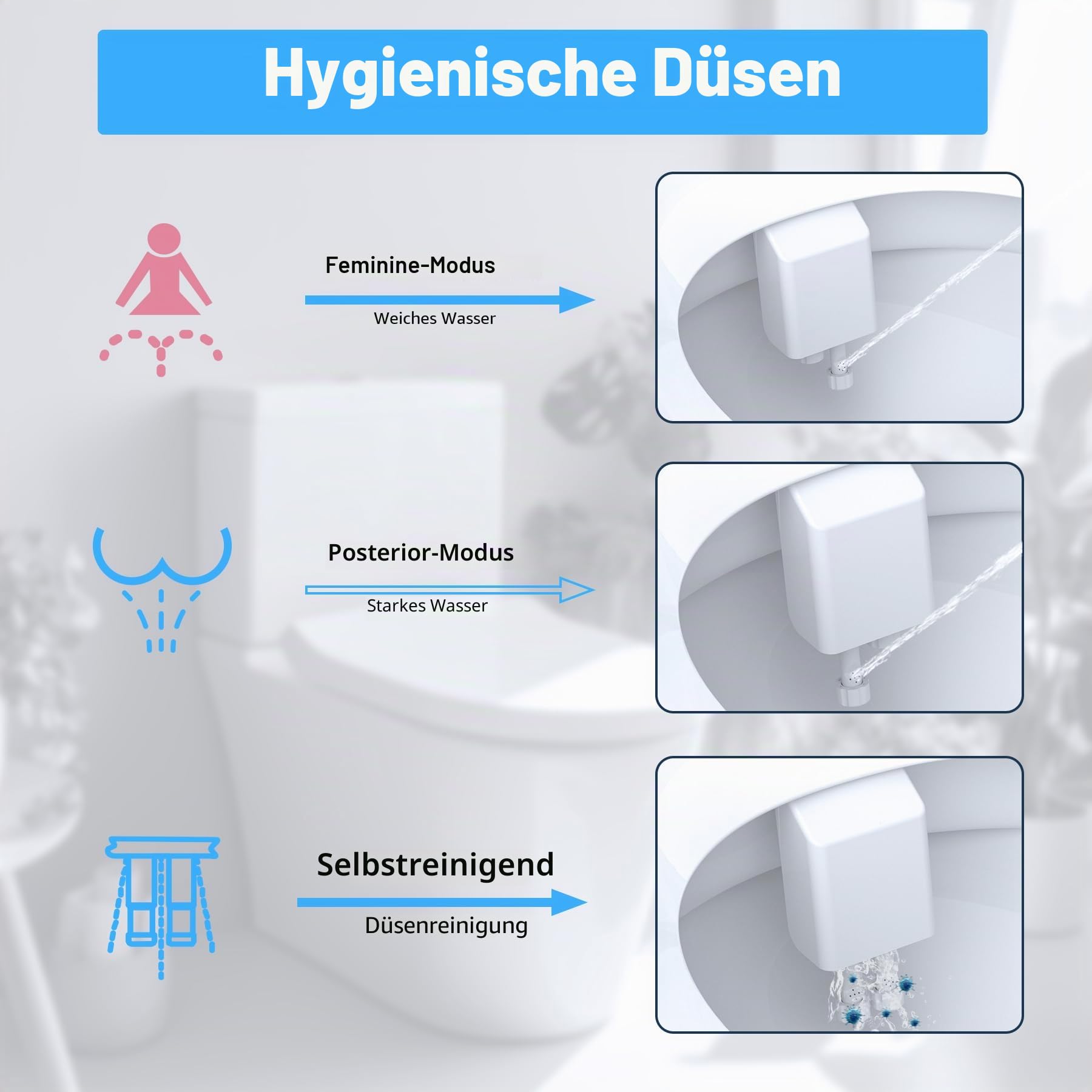 Hibbent Bidet-Aufsatz für Toilette, Heiß- und Kaltwassersprühne,Nicht elektrische Doppeldüse für Frontal- und Heckwäsche,Einstellbare Wasserdruckkontrolle,Selbstreinigender Wassersprüher,Schwarz/Chrom