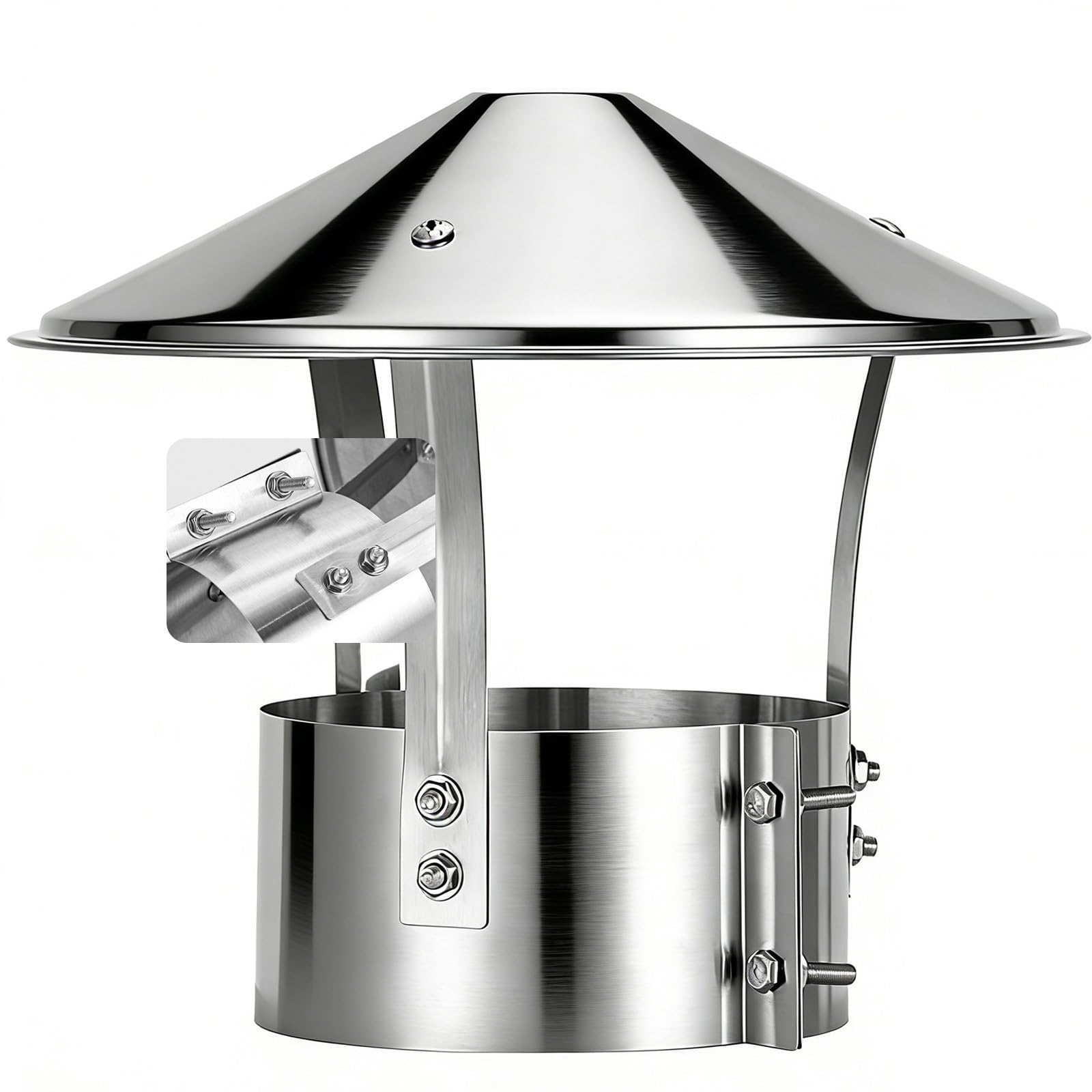 AYUWQZX Cone Chimney Cap Stainless Steel Adjustable Roof Rain Cover 3-12.4 inch(125mm/4.9in)