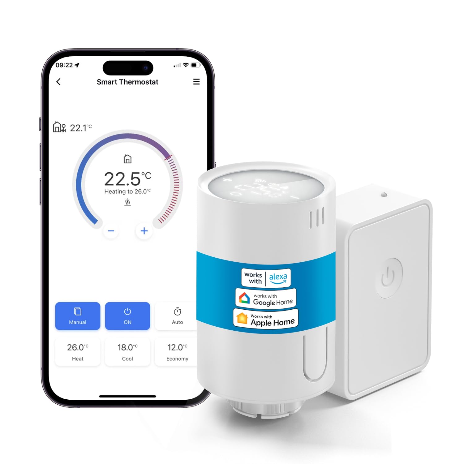 meross Smart Radiator Thermostat with Hub, WiFi Heating Thermostat Compatible with HomeKit, Alexa and Google Home, Voice Control, Scheduled Automation, M30*1.5mm