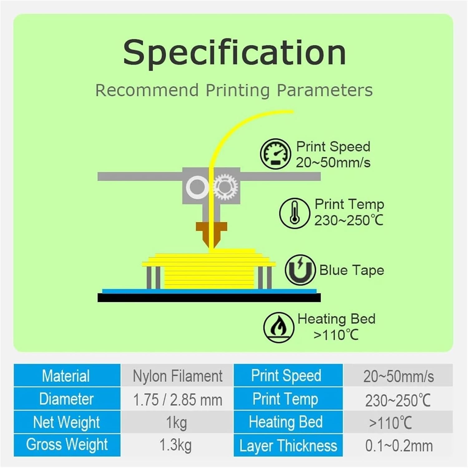Compatible for FDM Printers PA66 Nylon 3D Printing Filament 1.75mm 1kg High Tensile Strength Multi-Color(Nylon White)