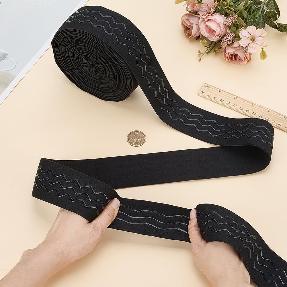 FREEBLOSS 10 Yards Silicone Gripper Elastic Band for Clothing 2" Non-Slip Elastic Band Silicone Gripper Tape for Sewing, Stretchy Ribbon Straps for DIY Sports Garment Wig Making Accessories