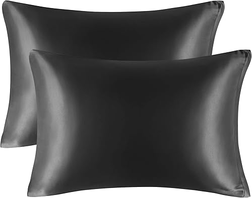 PiccoCasa Fundas de almohada de satén de 3.00ozm para cabello y piel, funda de almohada sedosa de lujo con cierre de cremallera, juego de 2 fundas