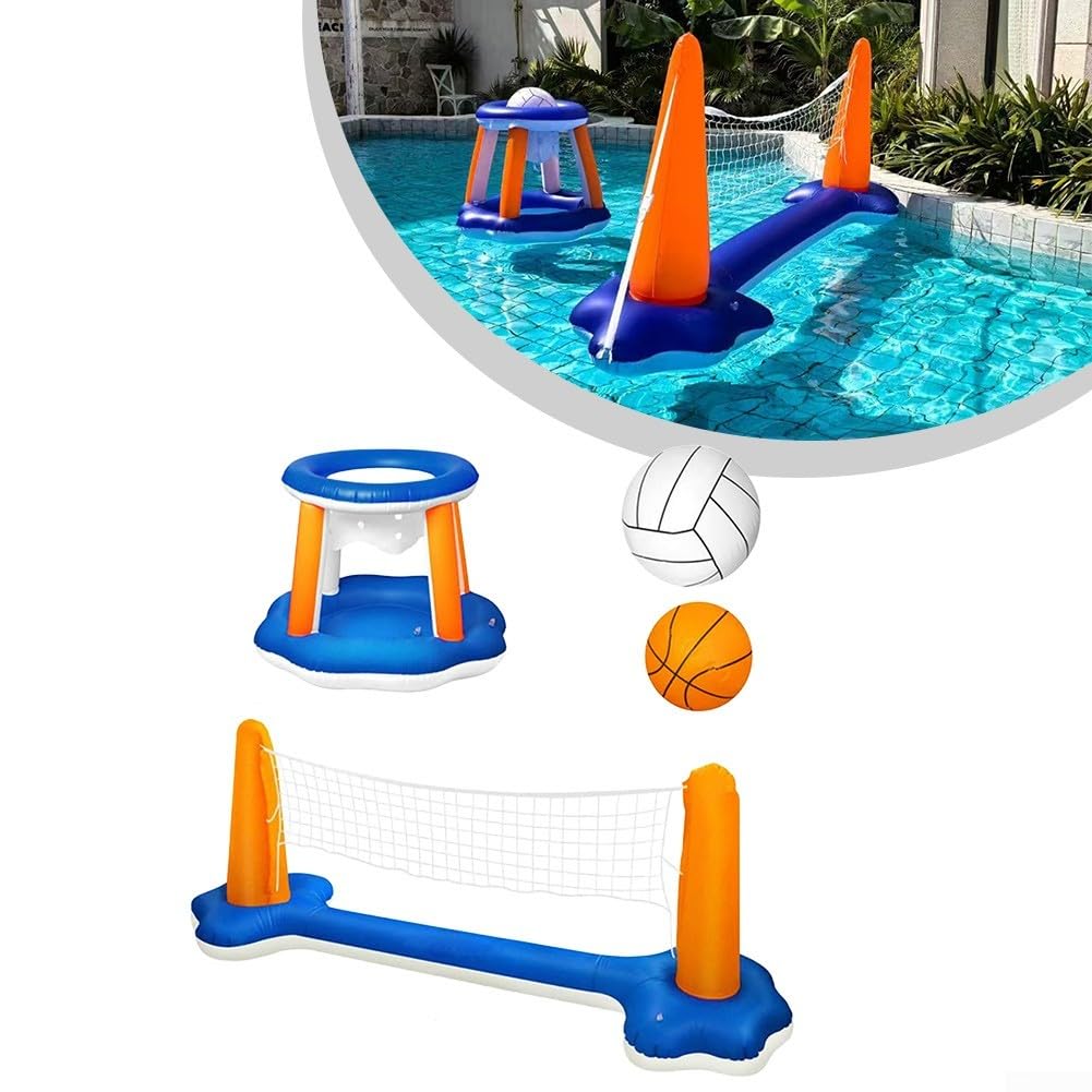 Aufblasbare Badeinsel Volleyball Netz Basketball Korb Wasserspielzeug Pool Party Schwimmendes Spielzeug 120x38x30 Zoll