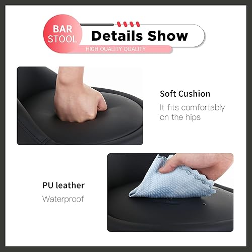 Miniatura 8 de PayLessHere Taburete giratorio de altura ajustable con respaldo para salón, oficina, masaje, spa, tatuaje, silla, taburetes para escritorio, cocina,