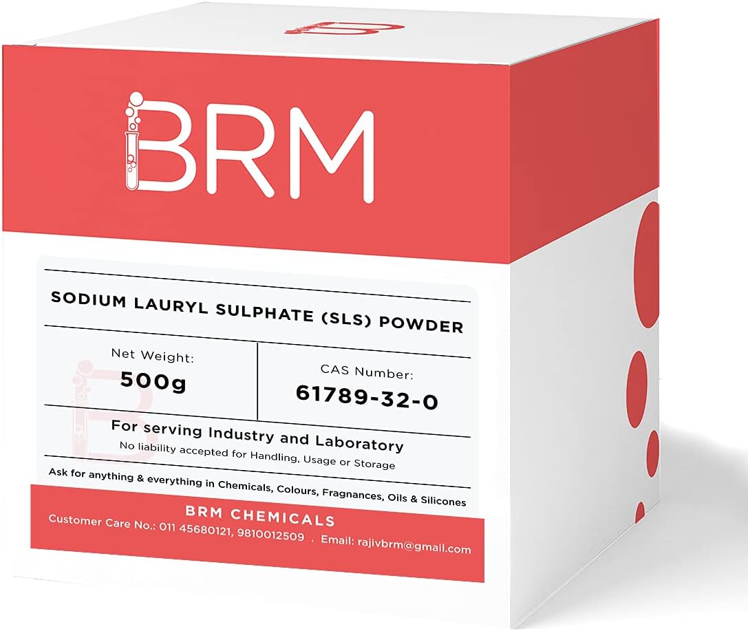 - BRM Chemicals Sodium Lauryl Sulphate Powder - 500 G Sls Powder For Soap Making, Shampoo, Cosmetics, Moisturizer, Lotion Making, Domestic Use & Diy Personal Care For Face, Hair, Skin & Body (Pack Of 1)