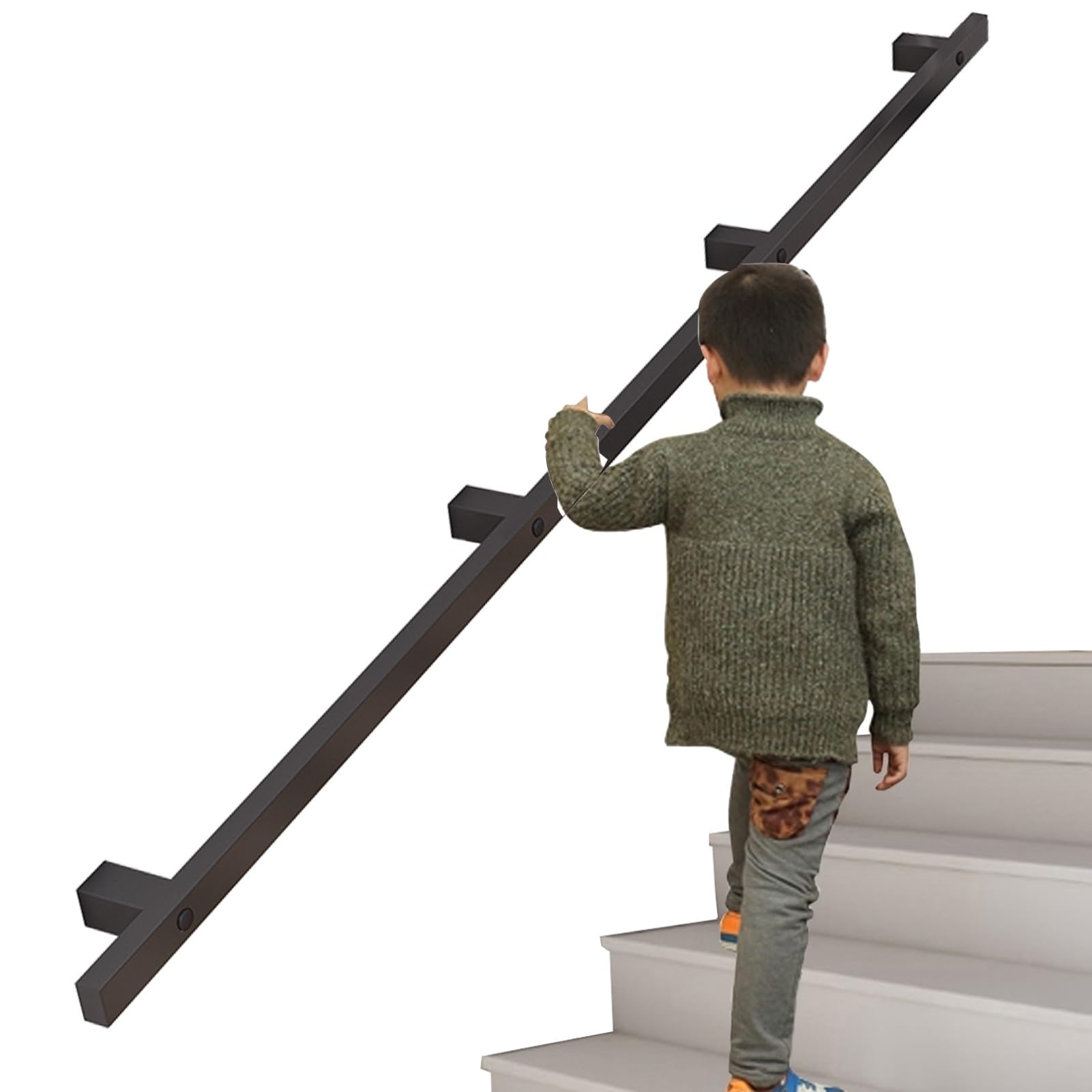 Fkxsxaz Black Industrial Stair Railing Metal Hand Rails For Indoor Stairs, Square Tube Handrails Brackets Wrought Iron Banister Rail Support Kit Wall Mount Outdoor Porch Grab Bar(2.6Ft/80C