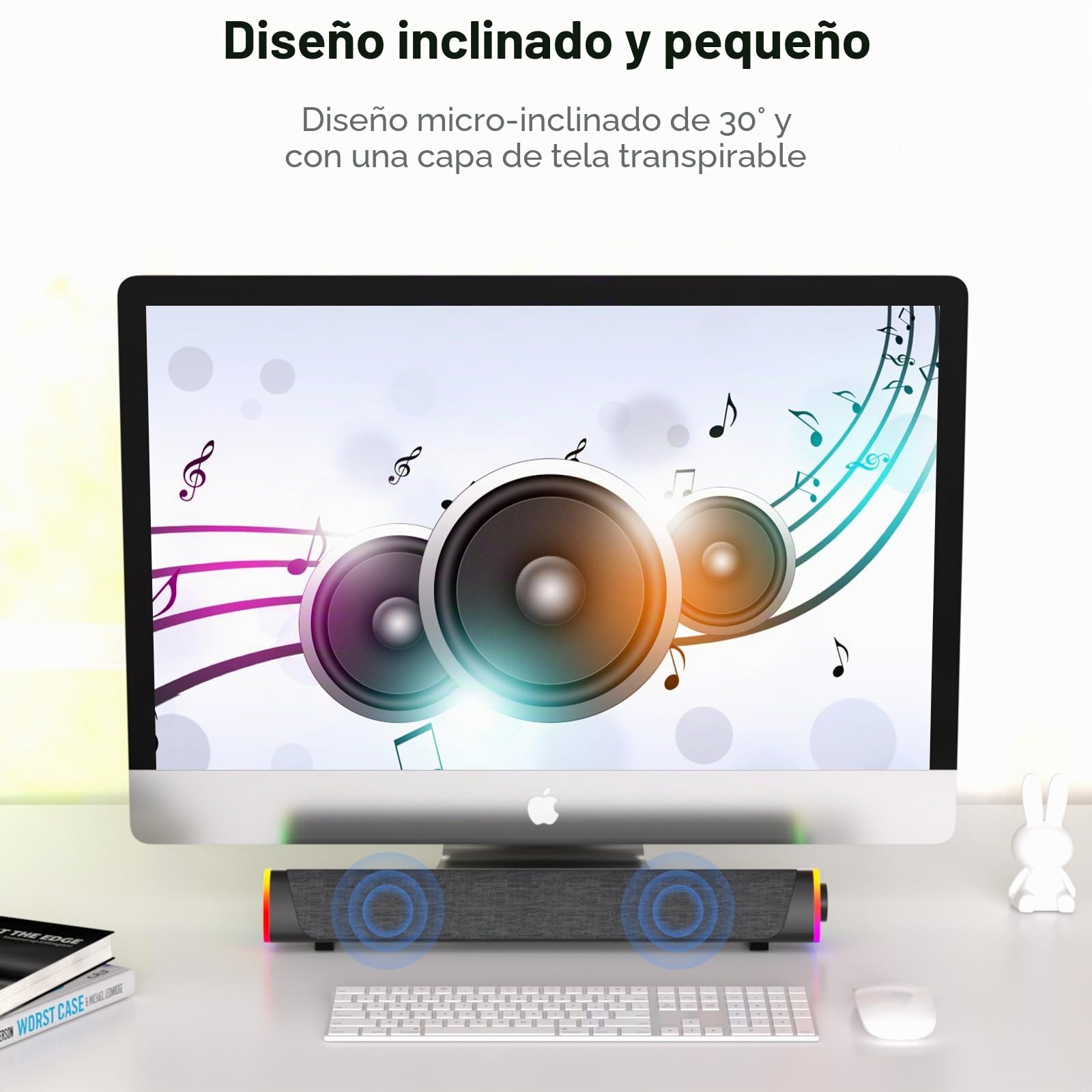 SOULION R30 Plus Altavoces PC, Funciona con USB Barra de Sonido, Bluetooth | Altavoces para Ordenador luces LED con botón de interruptor, Barra de Sonido para Ordenador Portátil, Móvil, Computadora
