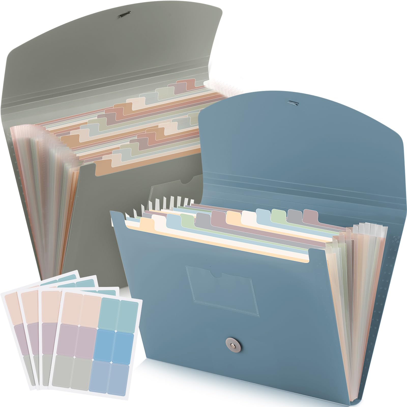 Harloon 2 Pack 24 Pockets Expanding File Folder with Cover Labels, Expanding File Organizer with Expandable Cover, Desktop Folders Letter A4 Paper