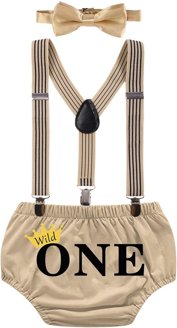 MYRISAM Wild ONE Cake Smash Outfit Boy Birthday Photo Shoot Printed Bloomers Suspenders Bowtie Baby Shower Costume