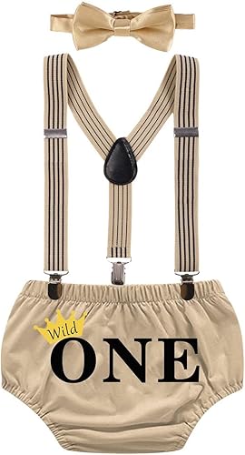 Miniatura 10 de MYRISAM Wild One - Traje de pastel para niño para primer cumpleaños, sesión de fotos con estampado de flores, tirantes y corbatín, disfraz de baby