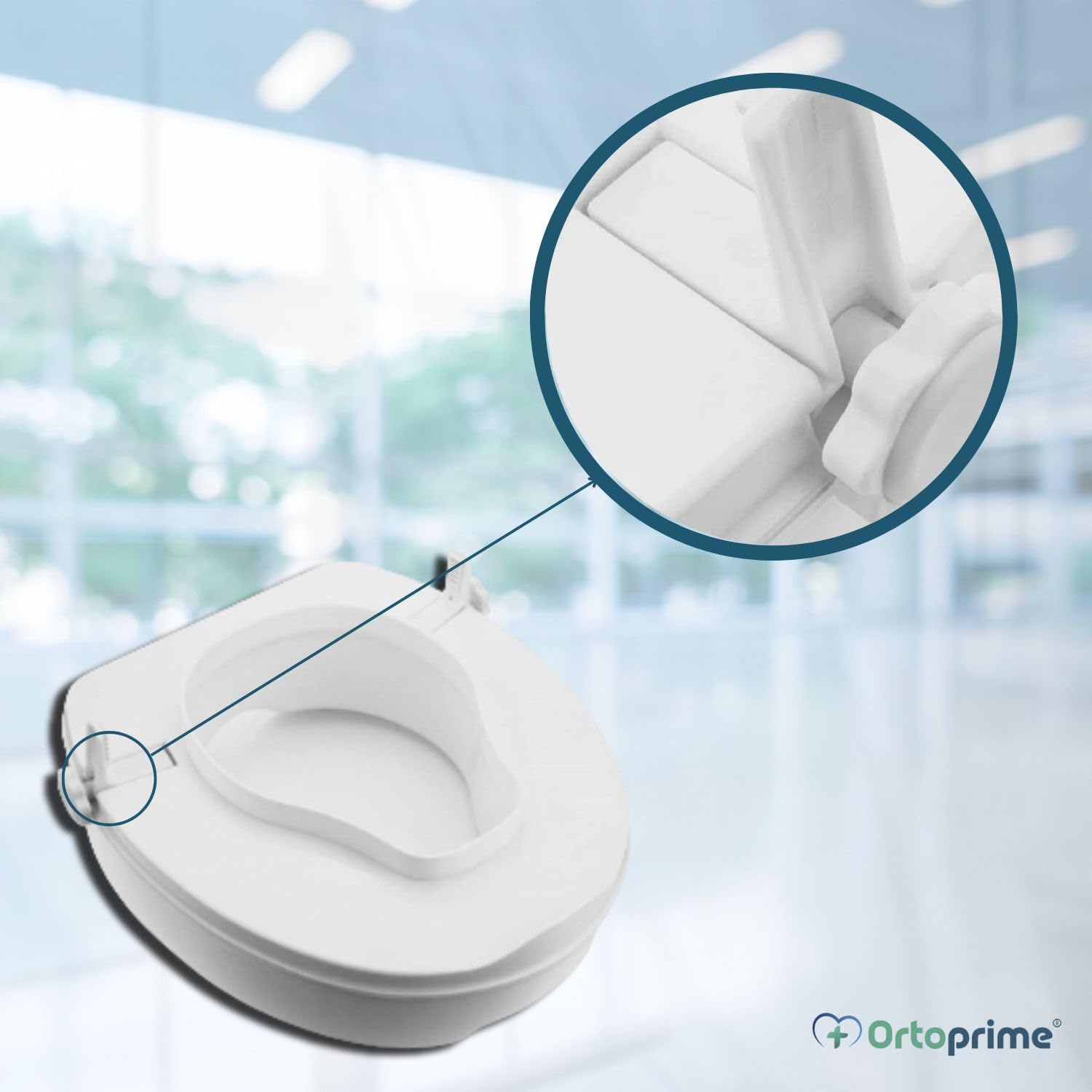 OrtoPrime Rialzo WC per Disabili con Coperchio - Altezza 10 cm - Alzawater Ortopedico con Sistema di Fissaggio Laterale di Sicurezza - Rialzo water Universale Regolabile