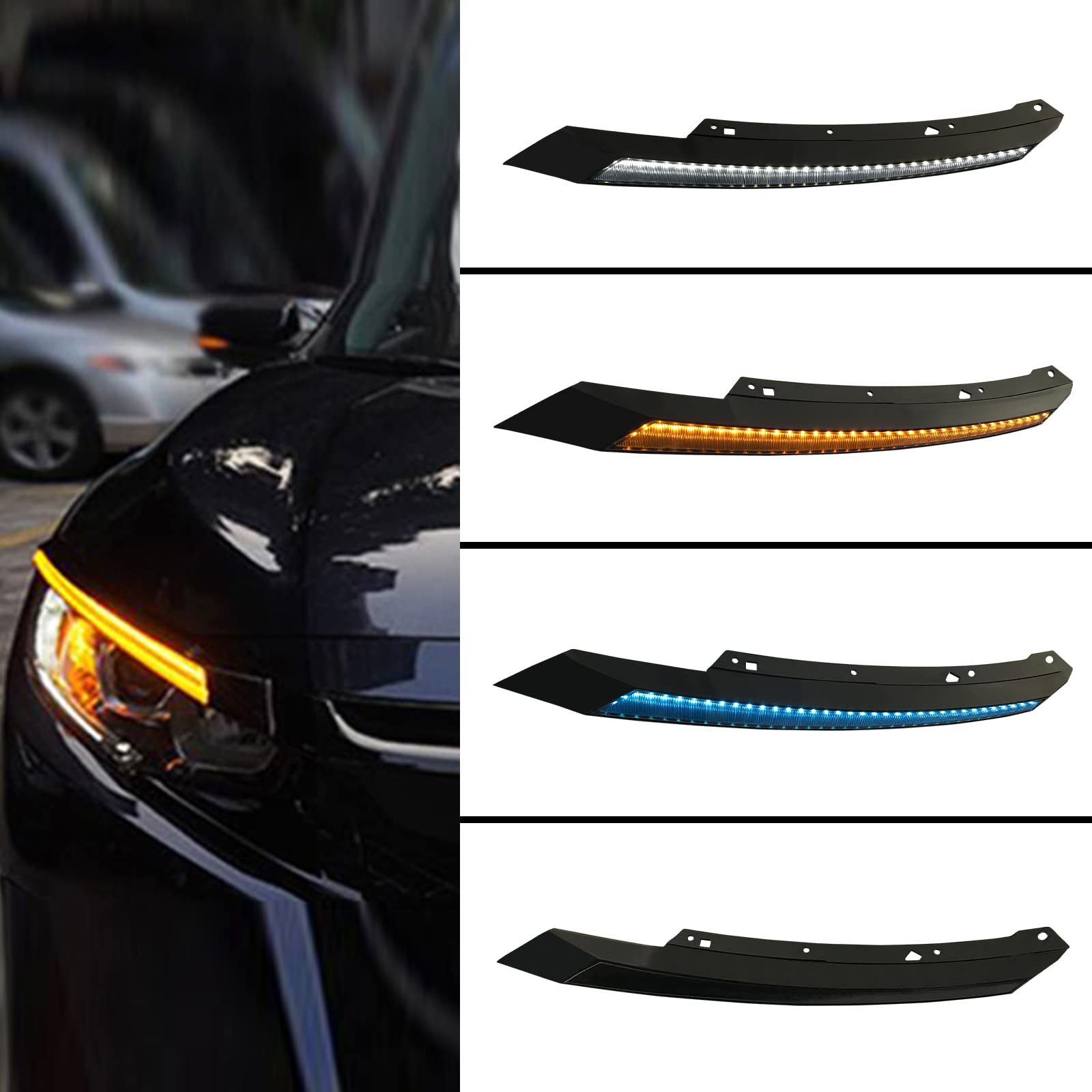 PIAOYUE- For 2016 2017 2018 2019 2020 2021 Honda Civic Headlight LED Eyebrow Daytime Running Light Black Housing Clear Lens 3 color changes