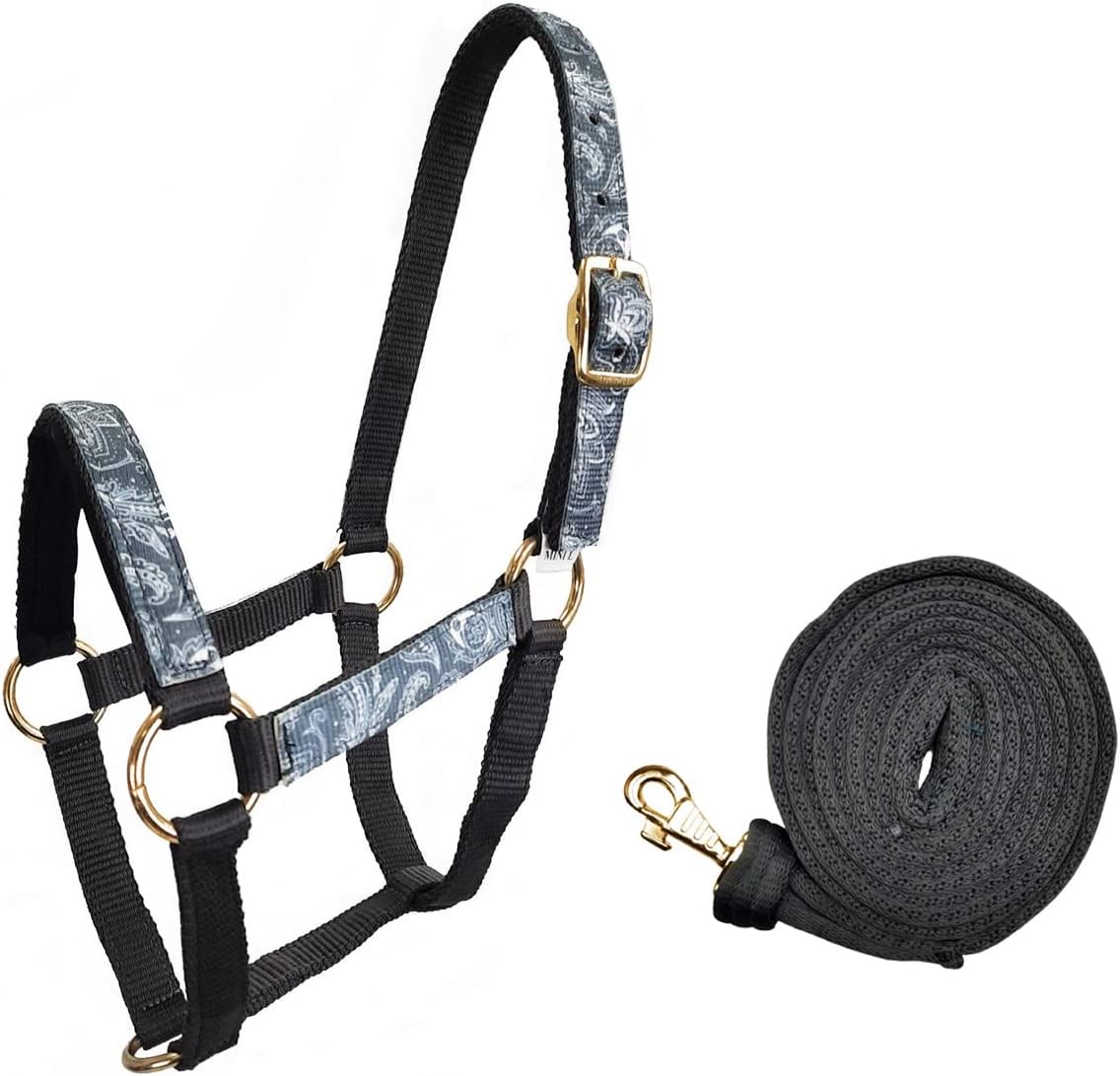 Tahoe Tack Patterned Nylon Mini Horse Halters with Padded Noseband and Matching 7’ Soft Grip Lead Rope - 6 Month Warranty