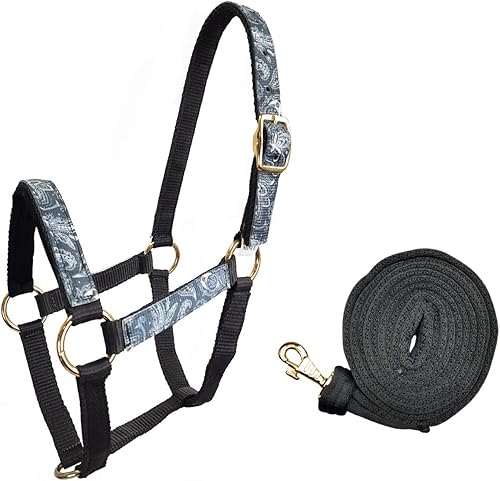 Miniatura 2 de Tahoe Tack Mini cabestrillos de nailon con diseño de banda nasal acolchada y cuerda de plomo de agarre suave de 7 pies a juego