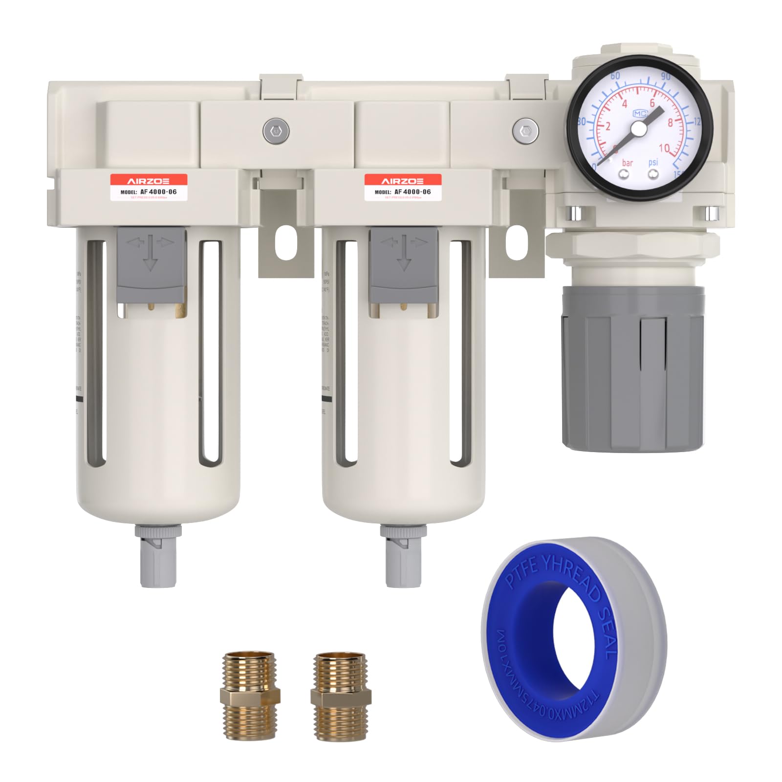 AIRZOE 3/4" NPT Air Dryer for Compressor-Air Compressor Water Separator AC4110-06,Double Air Compressor Filter,Air Pressure Regulator Combo,5 Micron