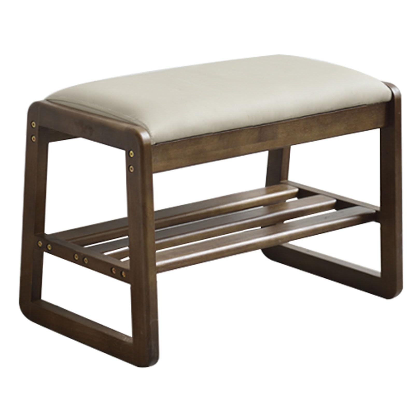 Shoe Storage Bench, Entryway Shoe Rack with PU Leather Seat 2-Tier Organizer Wooden Bench for Entryway Hallway Living Room - Solid Wood Legs