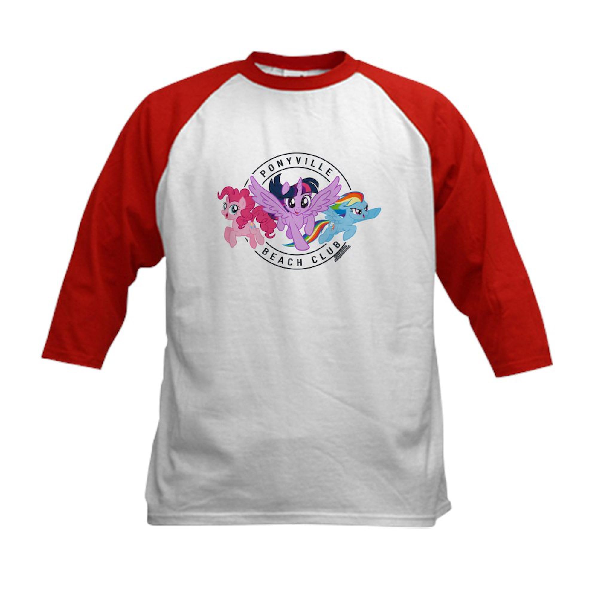 CafePress MLP Ponyville Beach Club Baseball Jersey Kids Cotton Baseball Jersey, 3/4 Raglan Sleeve Shirt Red/White