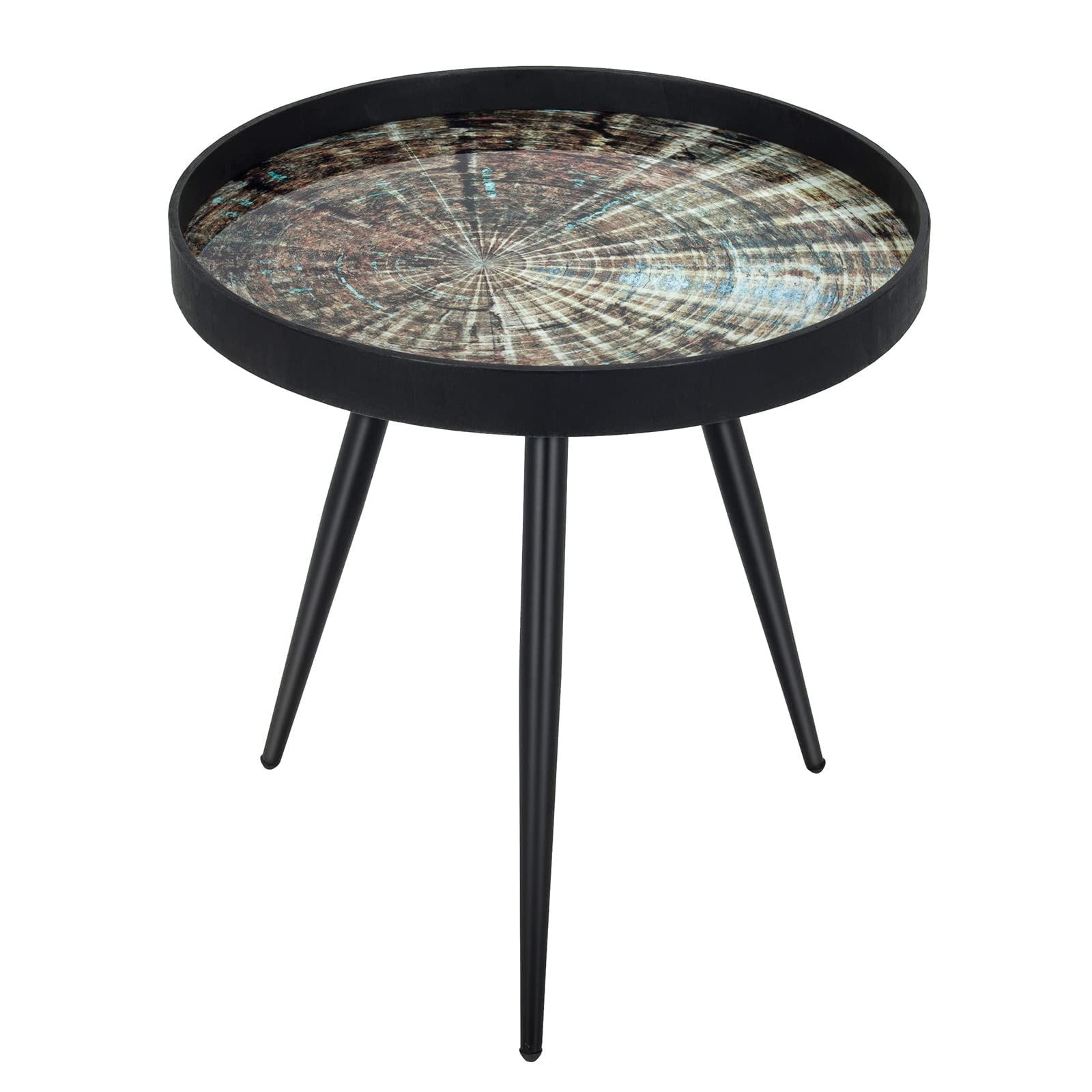 COSTWAY Round Coffee Table, Small Side Table Cocktail Tea Desk, Nightstand Bedside Sofa End Table for Living Room, Bedroom and Balcony (Black, Round with Tray and Steel Legs)